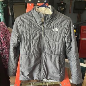 The North Face Gray Puffer Jacket with Quilted Design